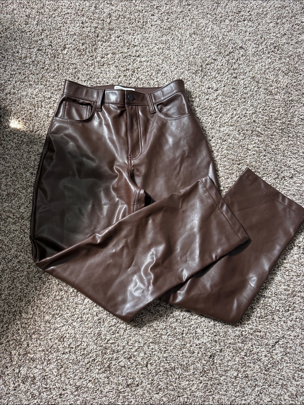 Abercrombie & Fitch Brown Faux Leather Straight-Leg Jeans